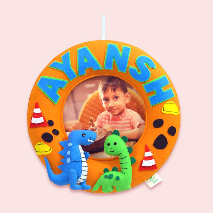 Photo Personalized Kids Dinosaur Theme Felt Nameplate - Hanging Personalized Name Frame