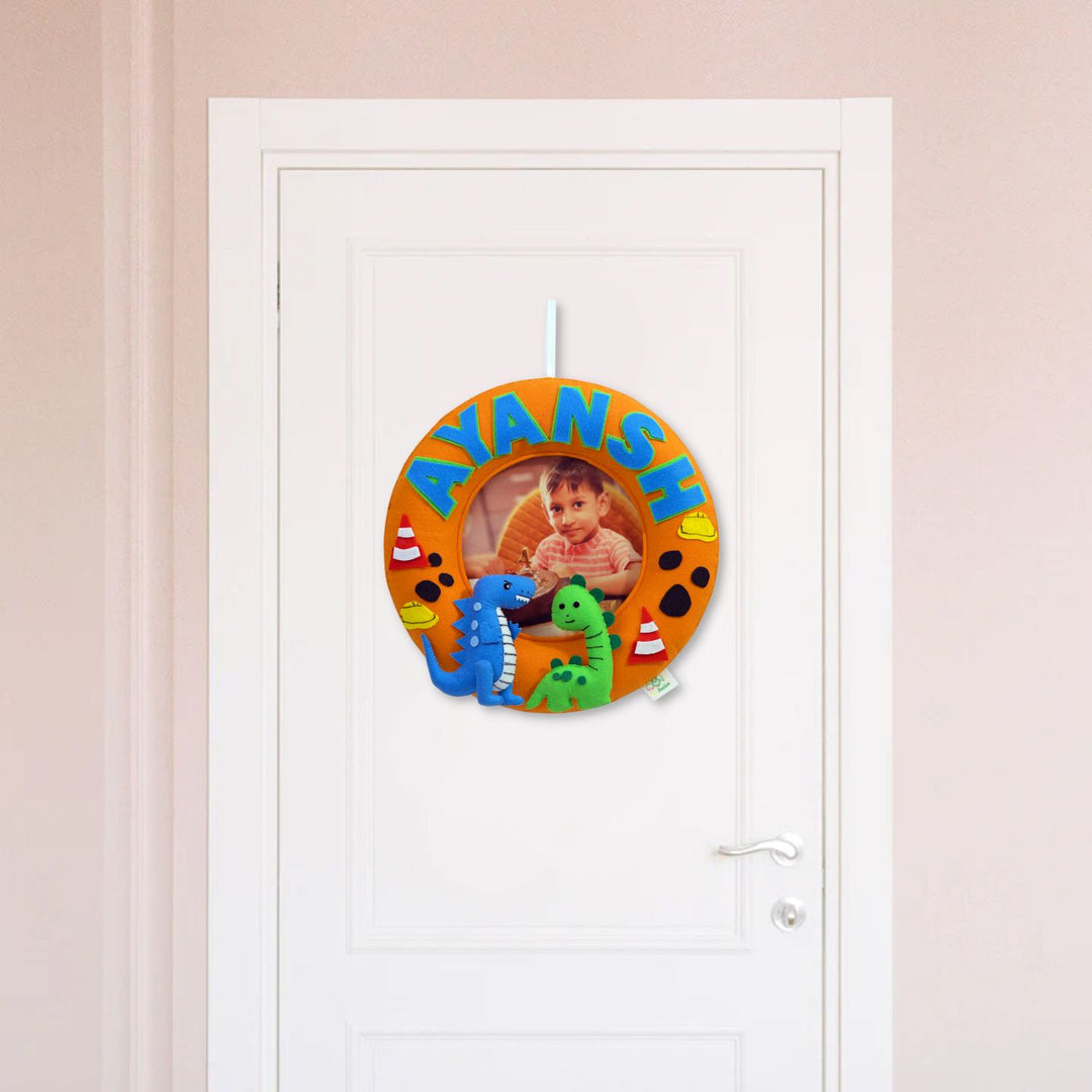 Photo Personalized Kids Dinosaur Theme Felt Nameplate - Hanging on Door with Personalized Name