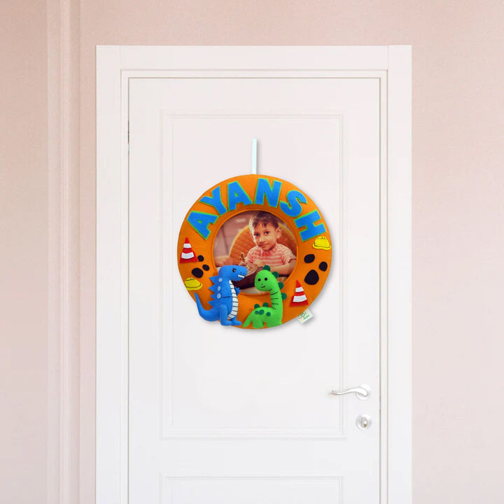 Photo Personalized Kids Dinosaur Theme Felt Nameplate - Hanging on Door with Personalized Name