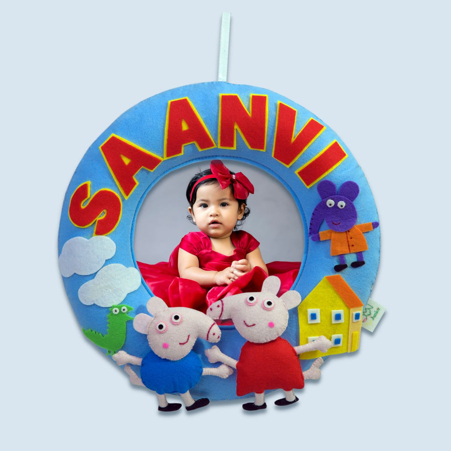 Photo Personalized Kids Peppa Pig Theme Felt Nameplate - Personalized Name Frame Display