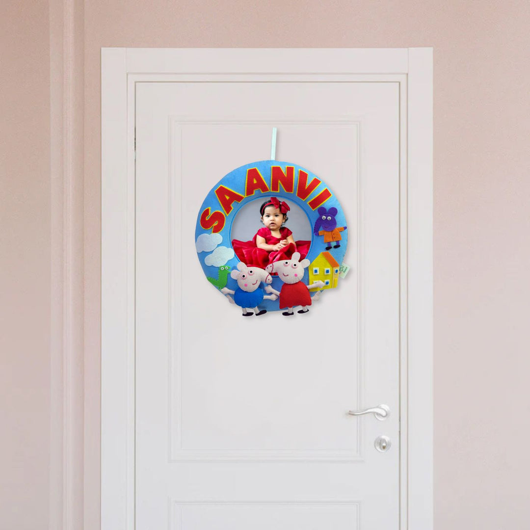 Photo Personalized Kids Peppa Pig Theme Felt Nameplate - Hanging on Door Front Center