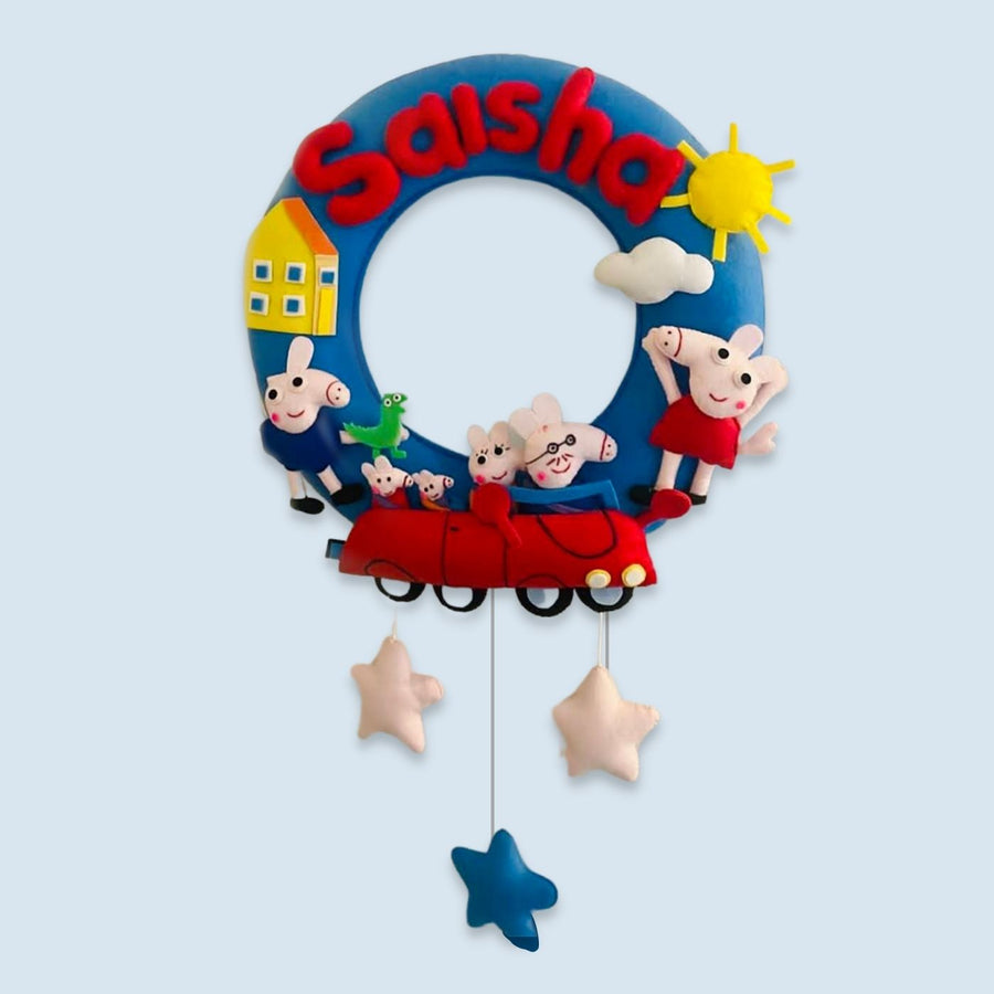 Personalized Kids Theme Felt Hoop Name Plate 11 - Front View with Name Personalization