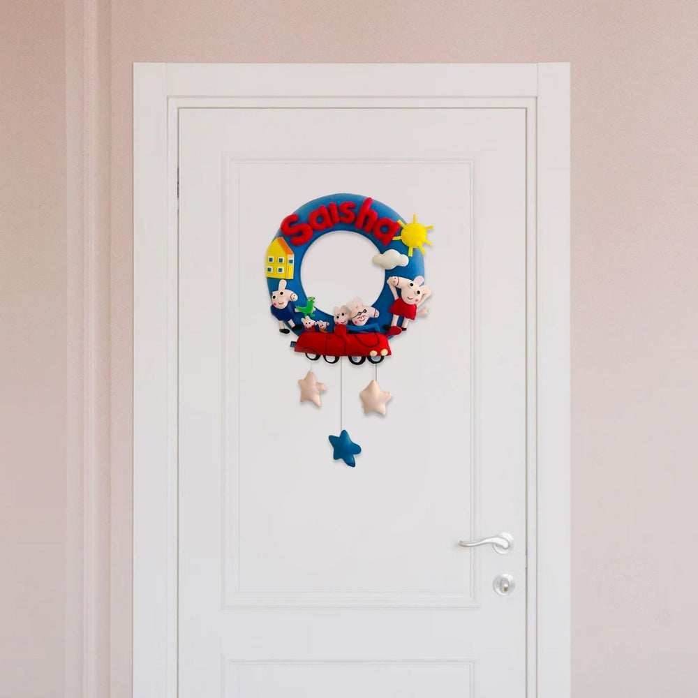 Personalized Kids Theme Felt Hoop Name Plate 11 - Hanging on Door Front Center