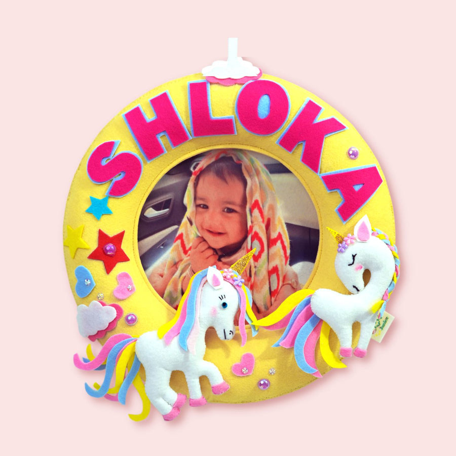 Personalized Kids Unicorn Theme Felt Photo Nameplate - Name Personalization with Photo Frame