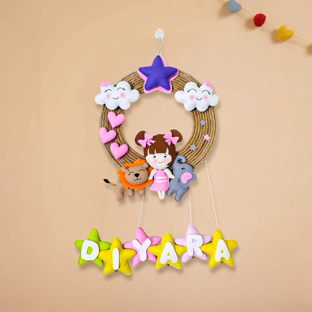 Personalized Lion And Elephant Theme Felt Kids Name Plate - Hanging Name Personalization Example