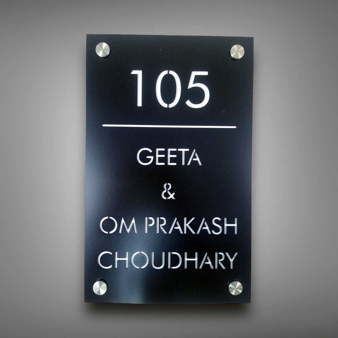 Personalized Sleek Black Acrylic Vertical Name Plate - Front View with Name Personalization