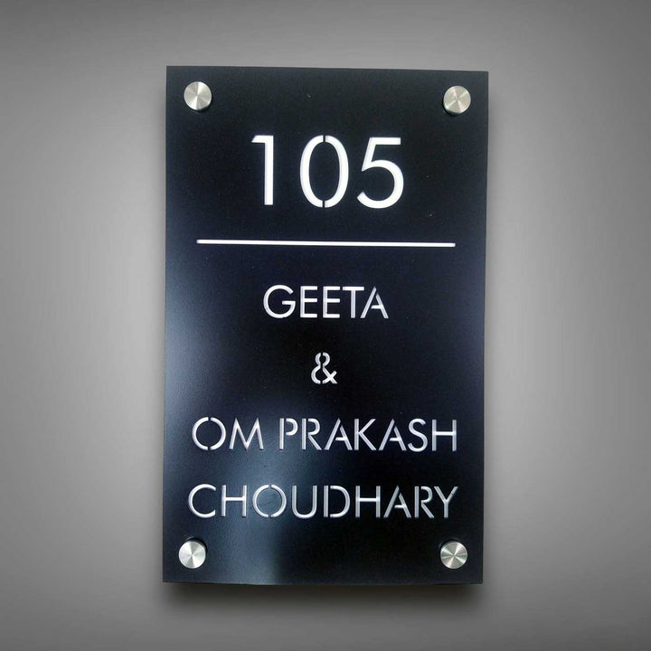 Personalized Sleek Black Acrylic Vertical Name Plate - Front View with Name Personalization