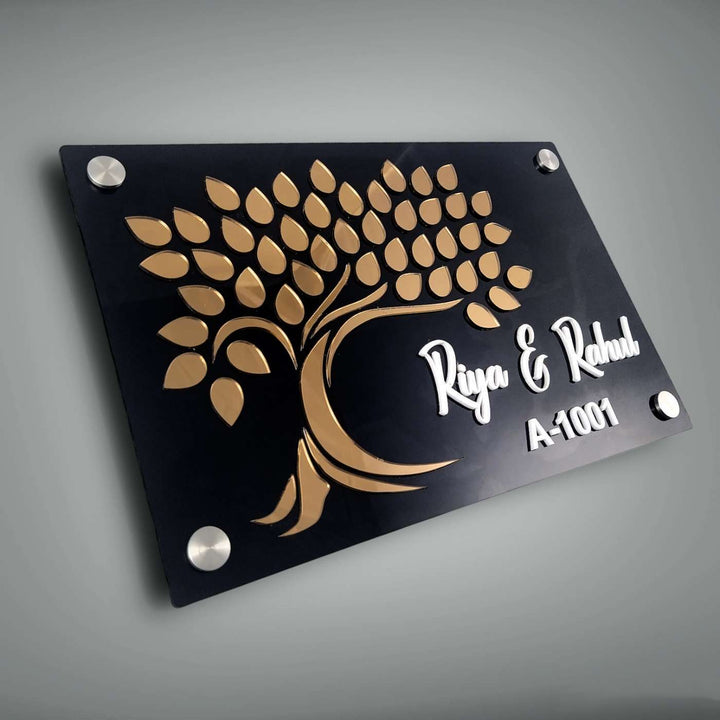 Personalized Tree Theme Acrylic Name Plate - Angled Wall Mount Close-up