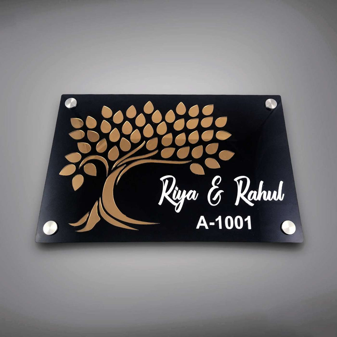 Personalized Tree Theme Acrylic Name Plate - Front View on Neutral Background