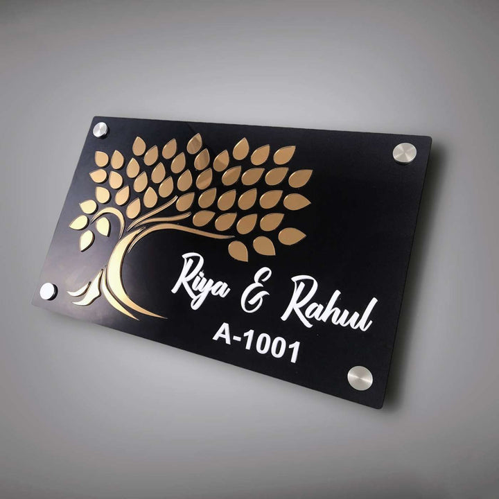 Personalized Tree Theme Acrylic Name Plate - Mounted on Wall at Angle