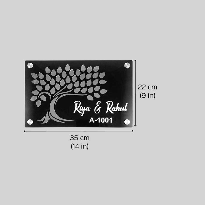 Personalized Tree Theme Acrylic Name Plate - Dimension Chart with Name Example