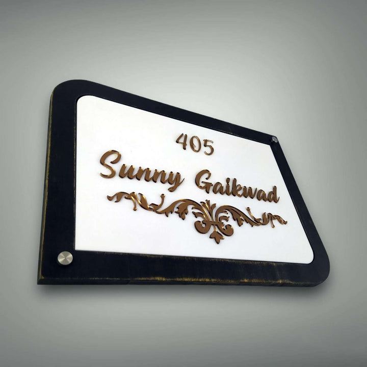 Personalized Elegant Acrylic Name Plate - Angled Wall-Mounted View