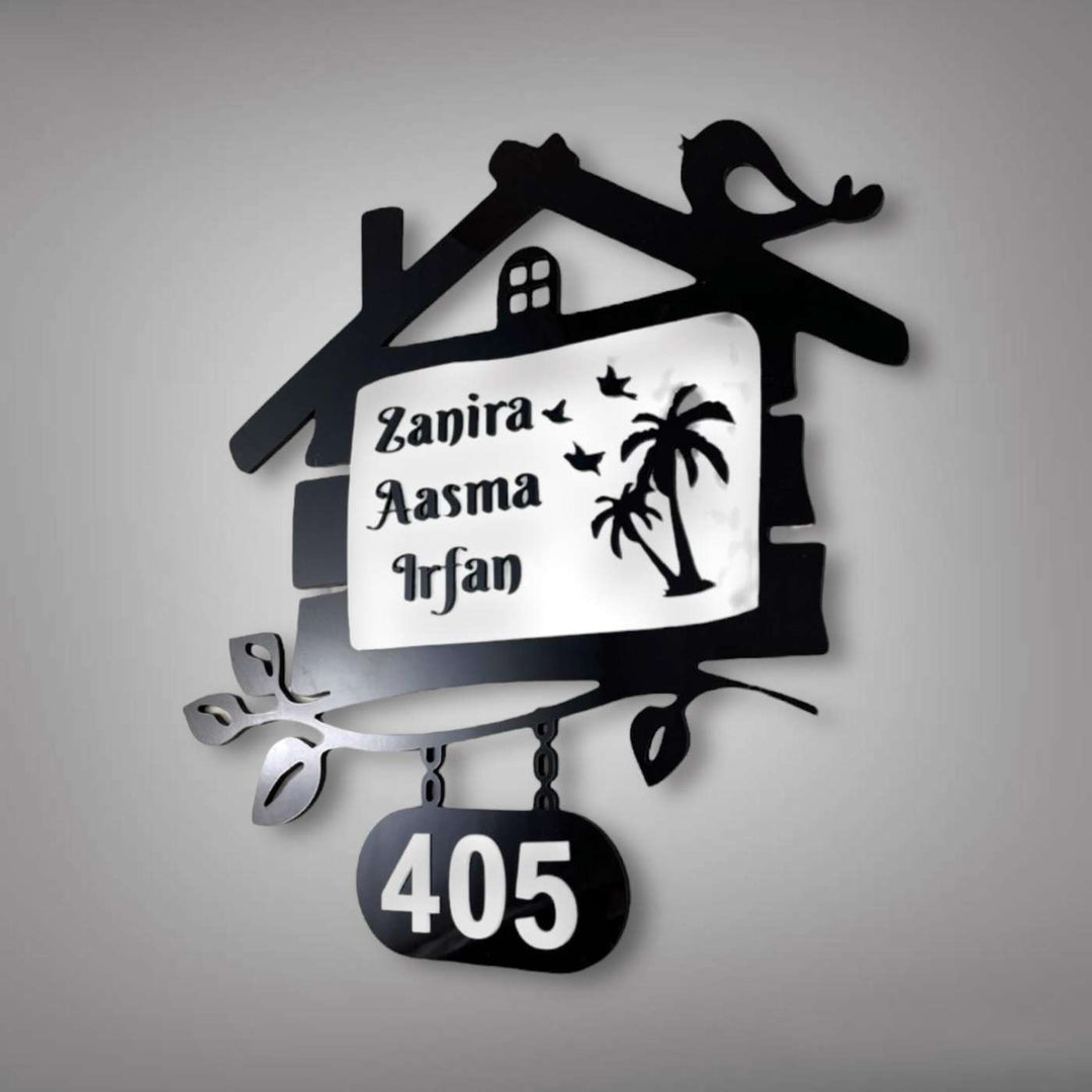 Personalized House Shaped Acrylic Name Plate - Angled Wall-Mounted Display
