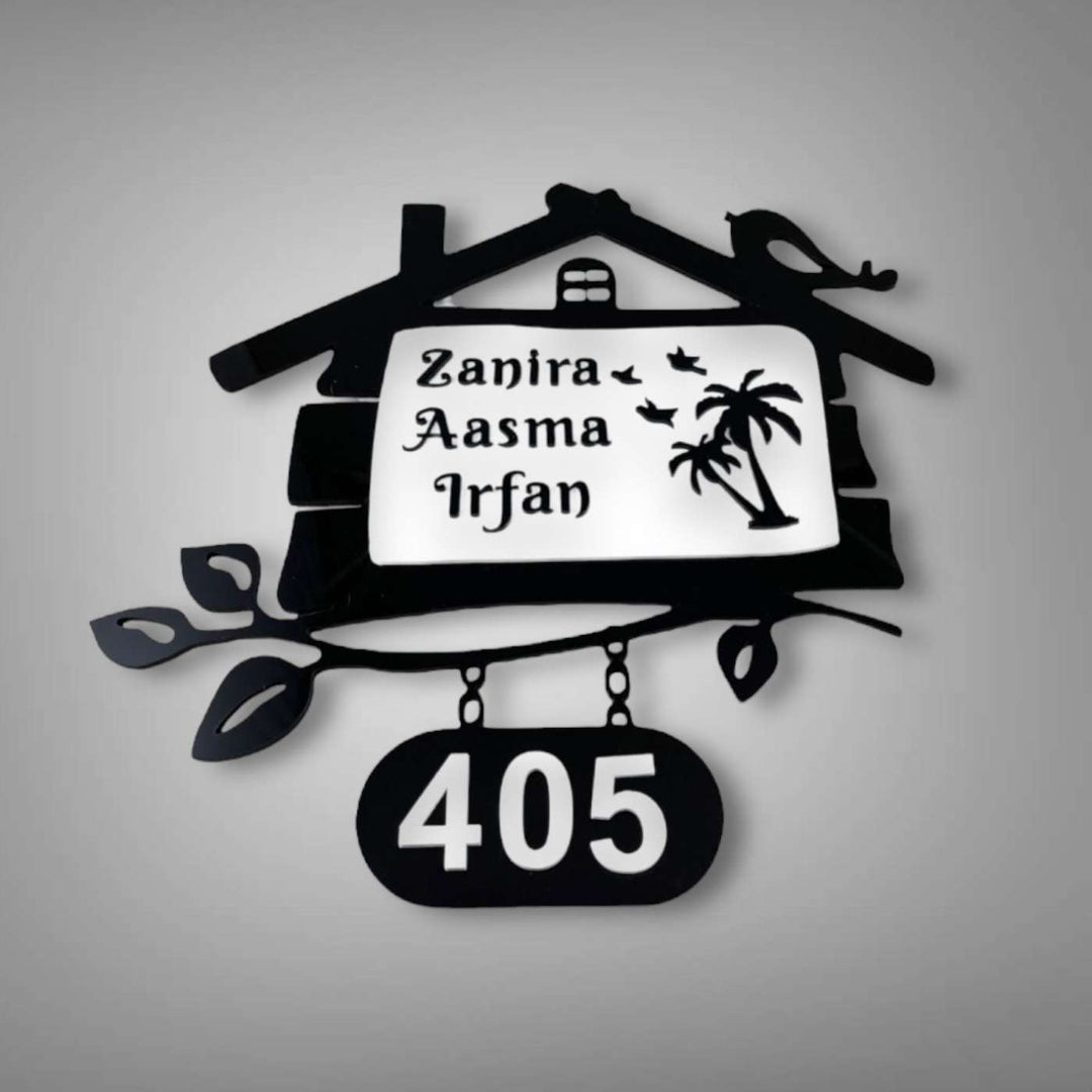 Personalized House Shaped Acrylic Name Plate - Name Personalization Example Front View