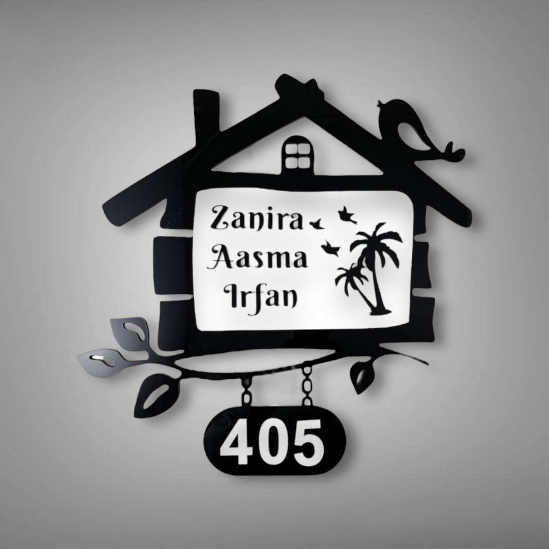 Personalized House Shaped Acrylic Name Plate - Front View with Name Personalization