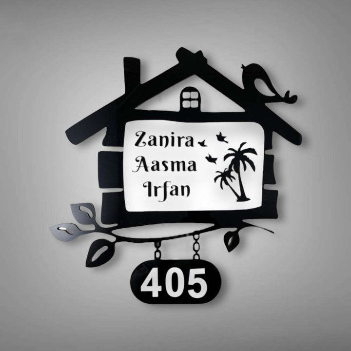 Personalized House Shaped Acrylic Name Plate - Front View with Name Personalization