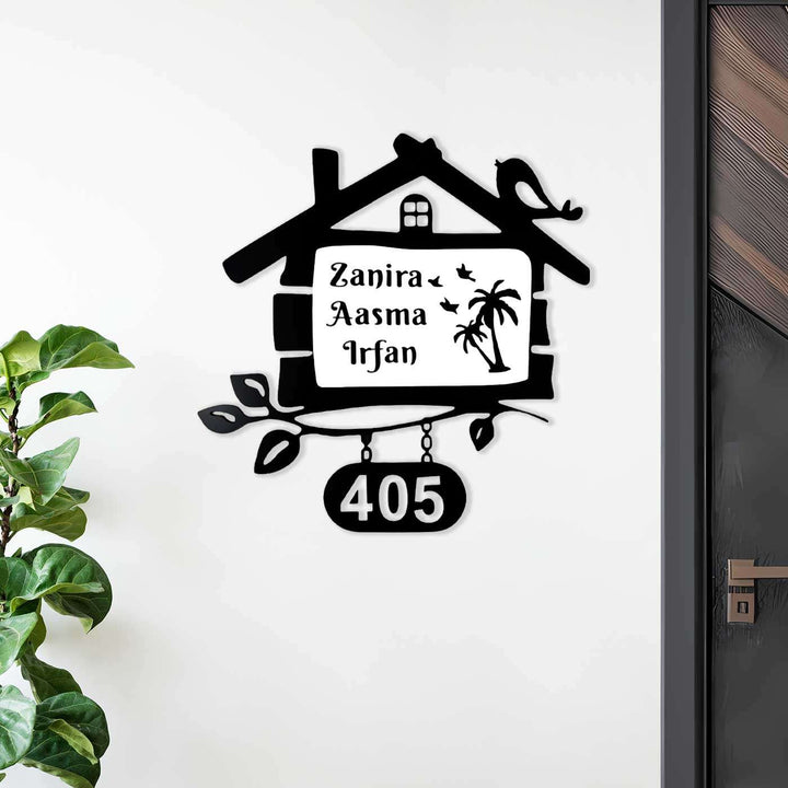 Personalized House Shaped Acrylic Name Plate - Mounted on Wall with Personalized Names