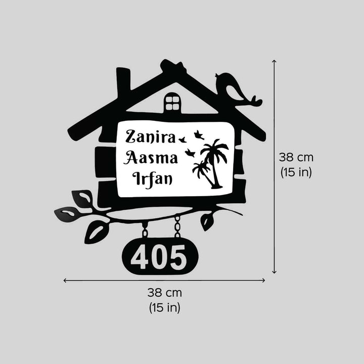 Personalized House Shaped Acrylic Name Plate - Dimension Chart with Personalization