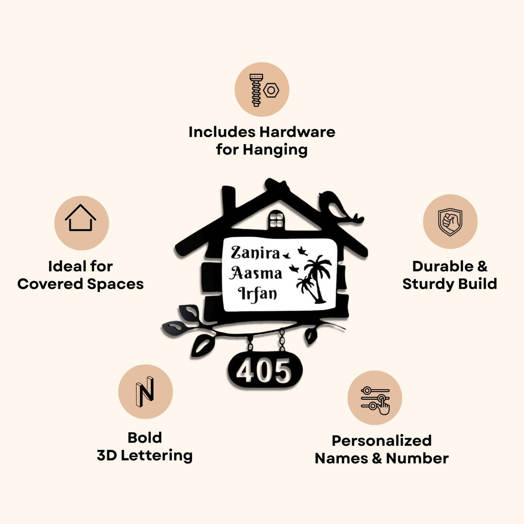 Personalized House Shaped Acrylic Name Plate - Name Personalization Example with Numbers