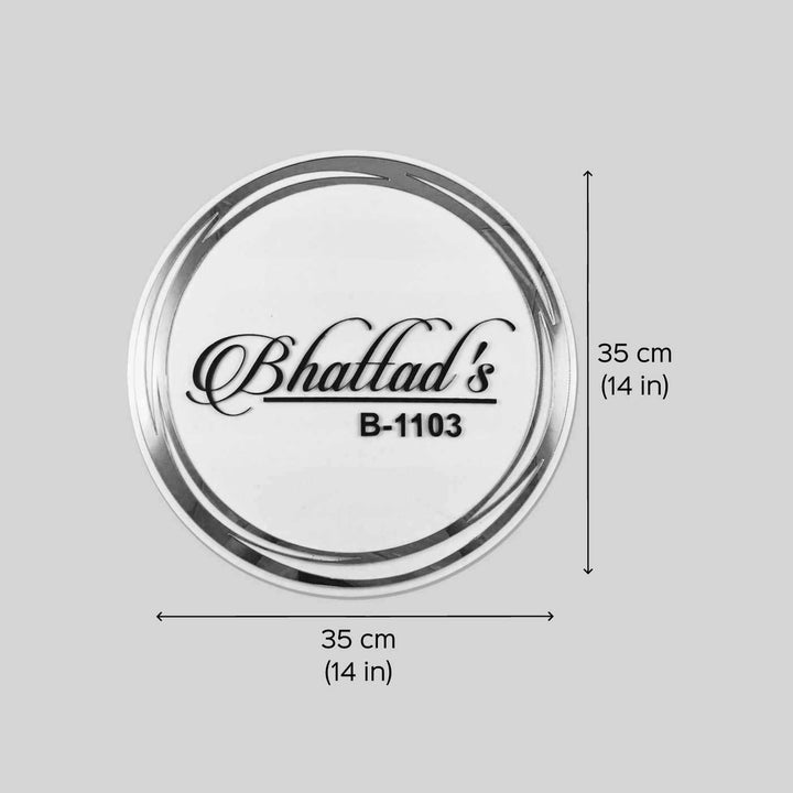 Personalized Round White And Gold Acrylic Name Plate - Dimension Chart with Text