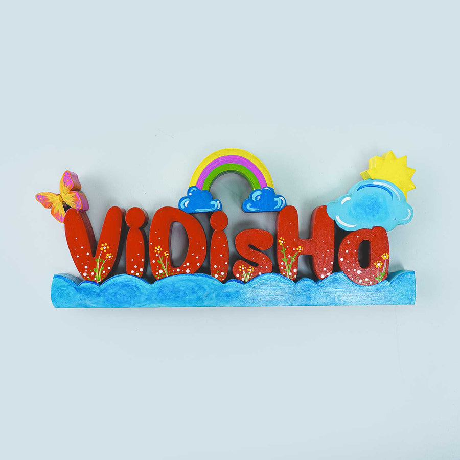 Handcrafted Personalized Beach Themed Name Block For Kids 1 - Front View on Flat Surface