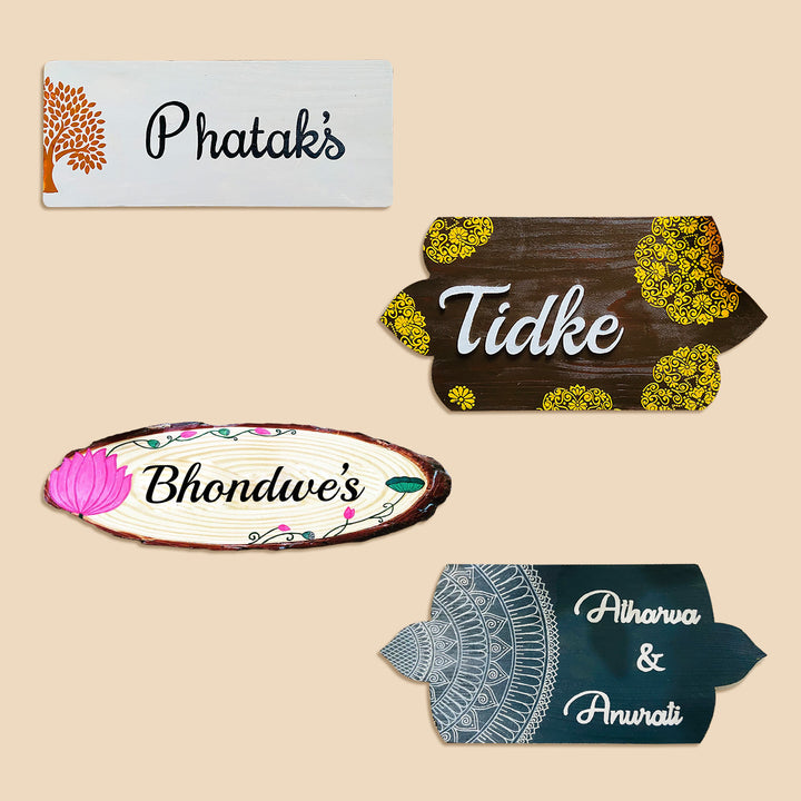 Handcrafted Personalized Mandala Round Pinewood Name Plate 1 - Name Personalization Examples Display