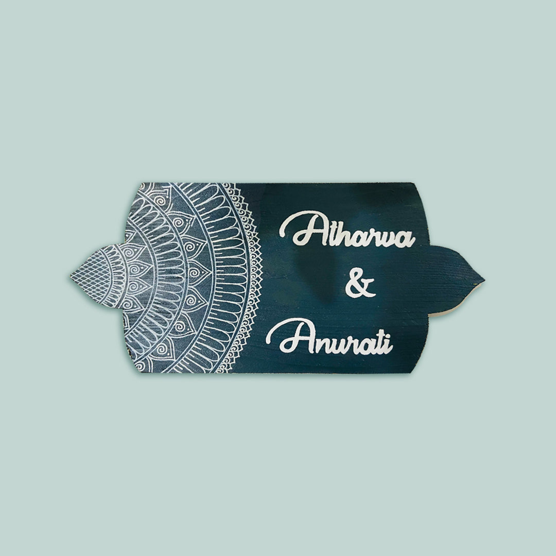 Handcrafted Personalized Mandala Round Pinewood Name Plate 1 - Front View with Name Personalization