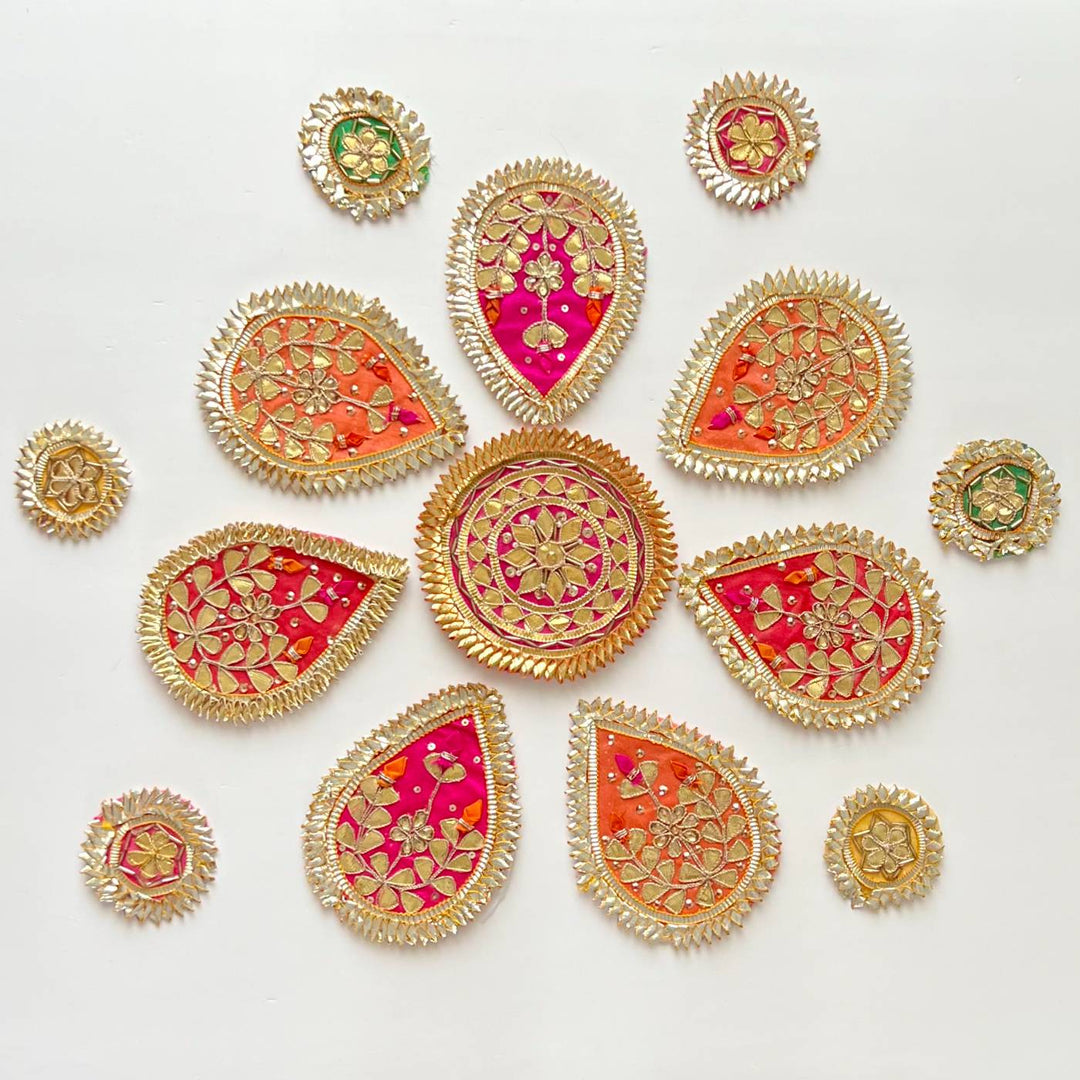 13 Pc Handmade Gota Patti Flower Design Rangoli