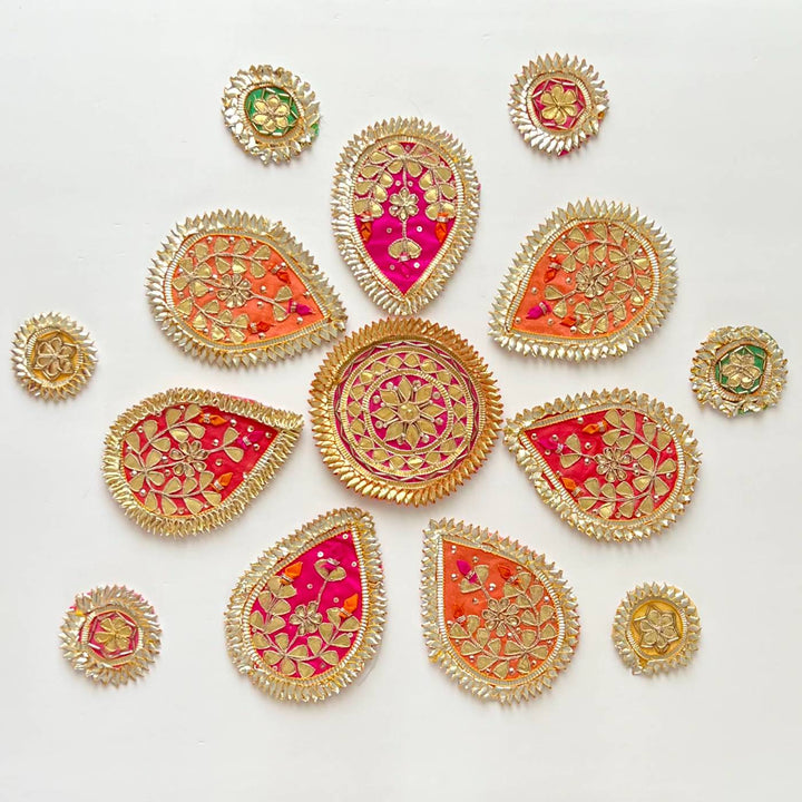 13 Pc Handmade Gota Patti Flower Design Rangoli