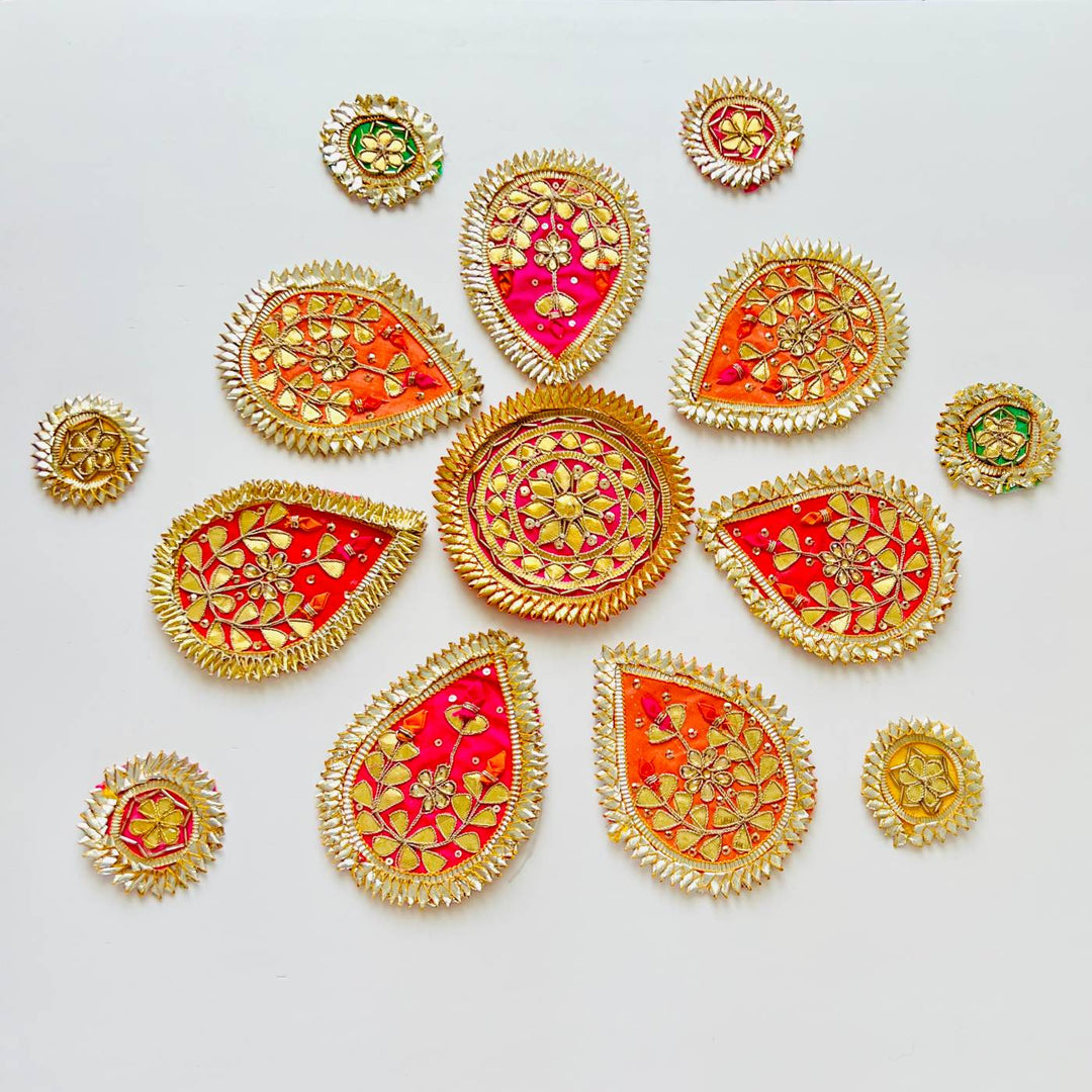13 Pc Handmade Gota Patti Flower Design Rangoli