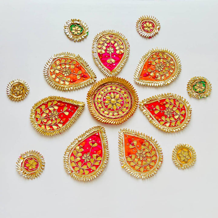 13 Pc Handmade Gota Patti Flower Design Rangoli