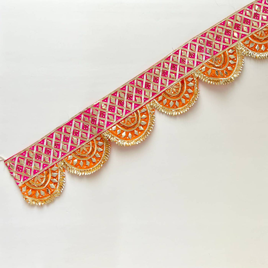 40 In | Handmade Gota Patti Orange & Pink Round Toran