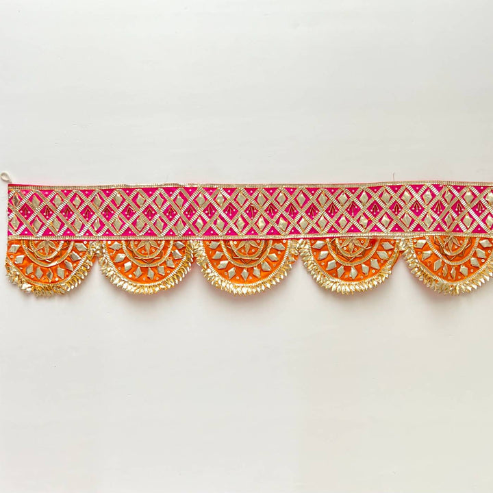 40 In | Handmade Gota Patti Orange & Pink Round Toran