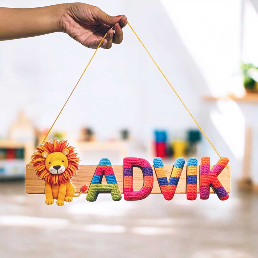 Personalized Animal Themed Felt Kids Name Plate - Handheld Hanging Display Example