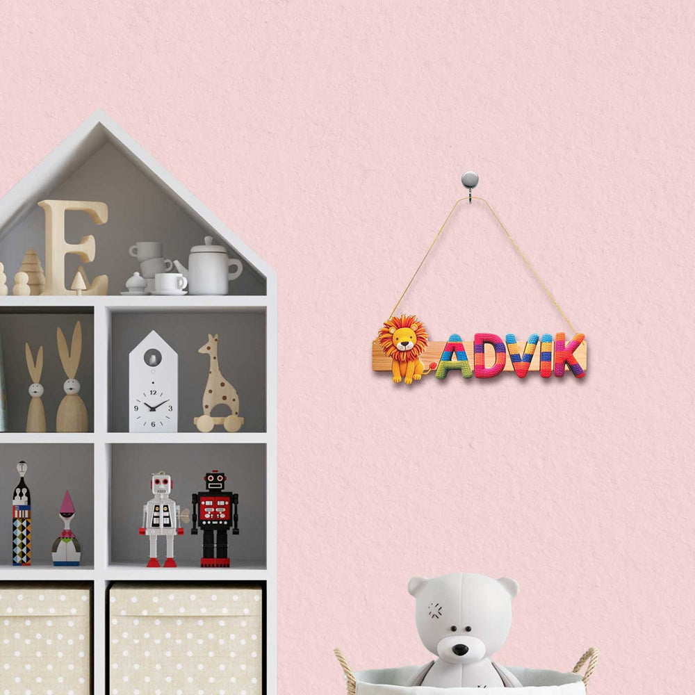 Personalized Animal Themed Felt Kids Name Plate - Hanging on Wall with Name Personalization