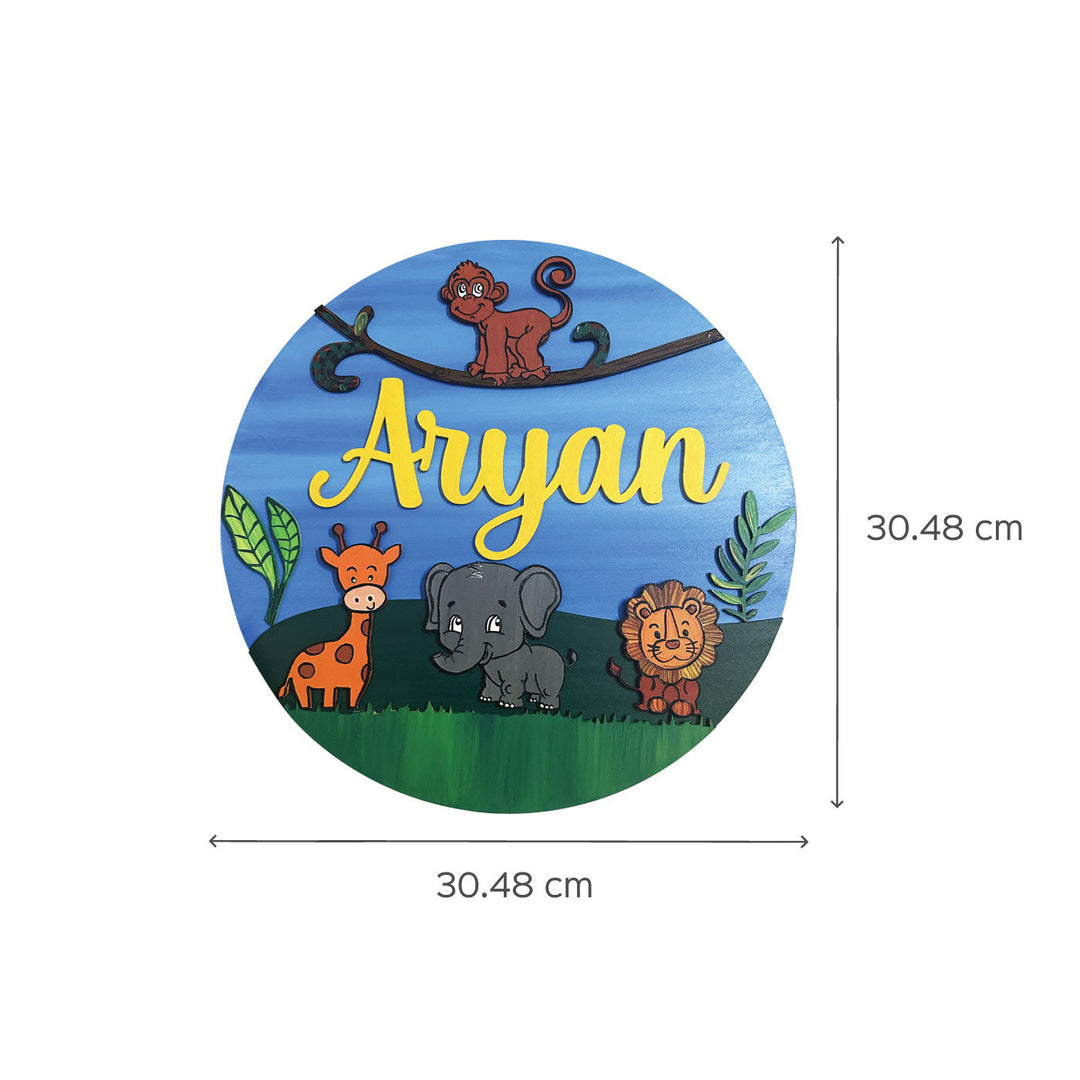 Hand Painted Personalised Kids Name Plate 2 - Front View with Dimensions