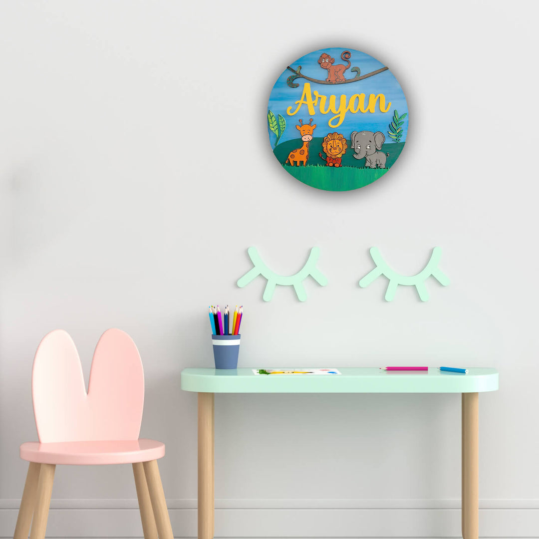 Hand Painted Personalised Kids Name Plate 2 - Mounted on Wall Above Desk