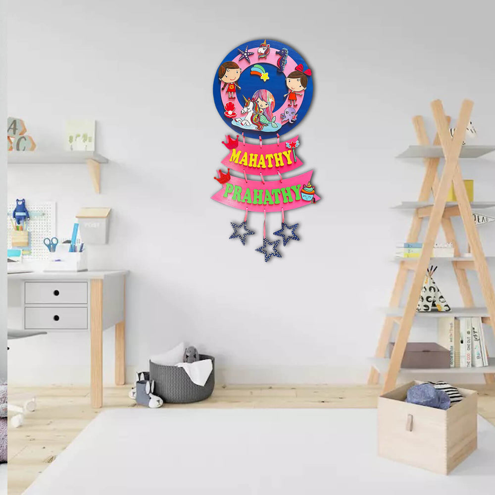 Hand Painted Personalized Sibling Name Plate 5 - Hanging on Child's Room Wall