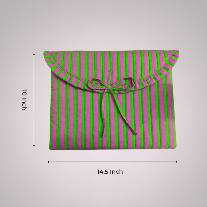 "Blaire" Laptop Sleeve With Ruffled Flap & Tie-up Closure For Women | Checks