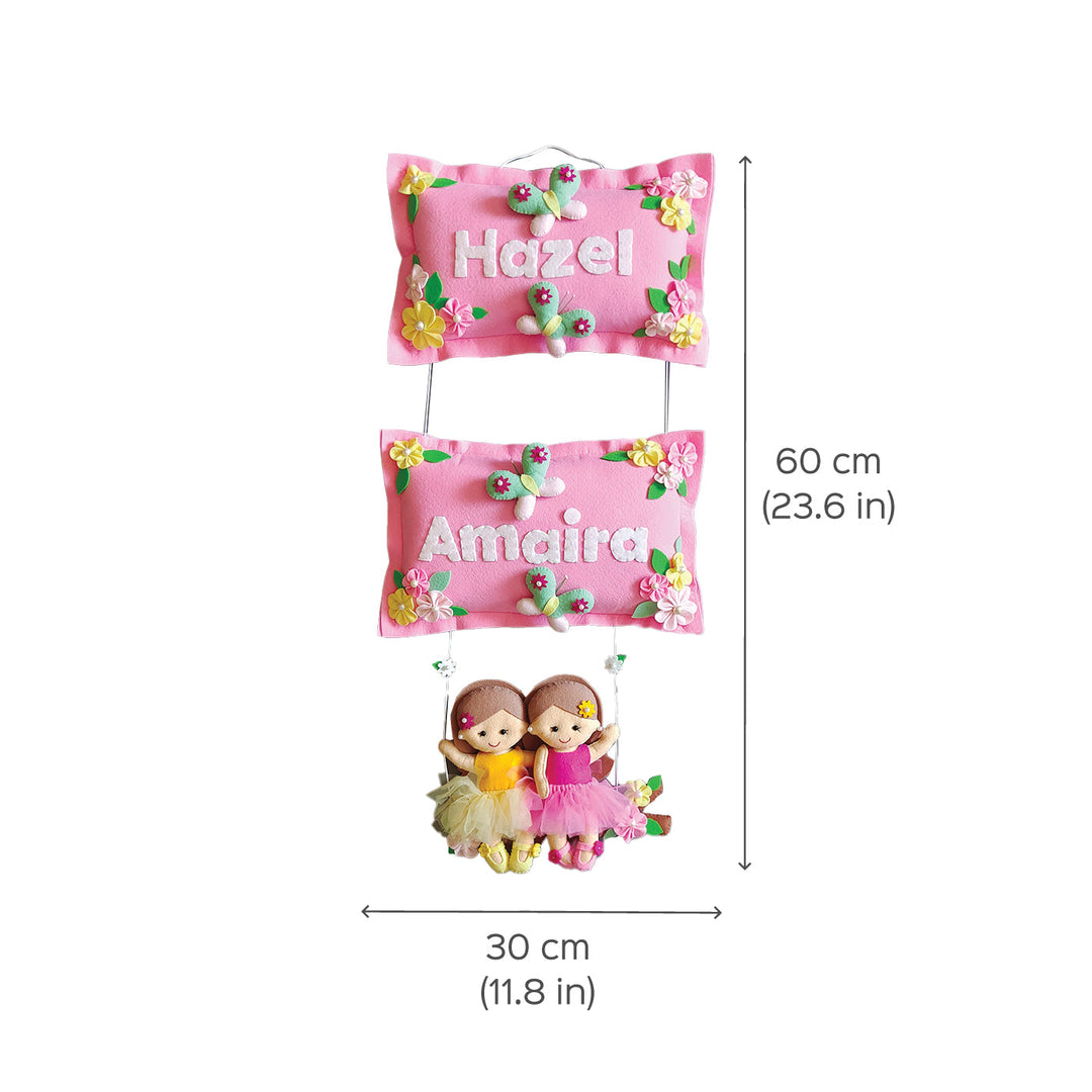 Hand Stitched Felt Hanging For Girls - Dimension Chart with Front View