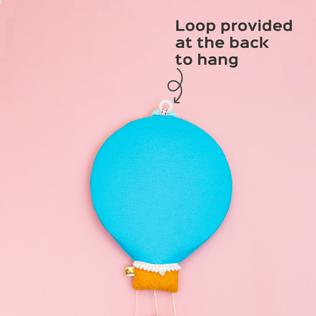 Hand Stitched Hot Air Balloon Felt Name Plate 3 - Back View with Hanging Loop