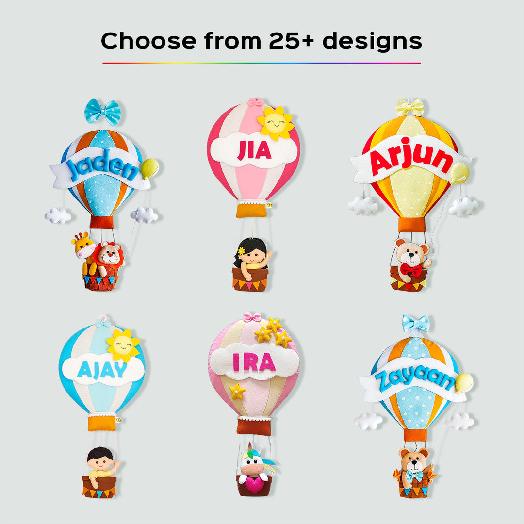 Hand Stitched Teddy Themed Felt Kids Name Hanging 12 - Name Personalization Examples Front View