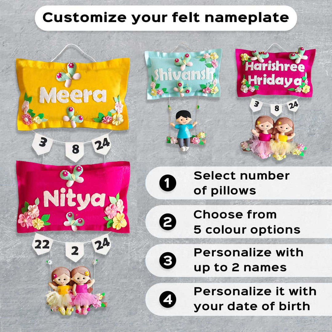 Hand Stitched Ballerina Themed Felt Hanging - Name Personalization Example Display