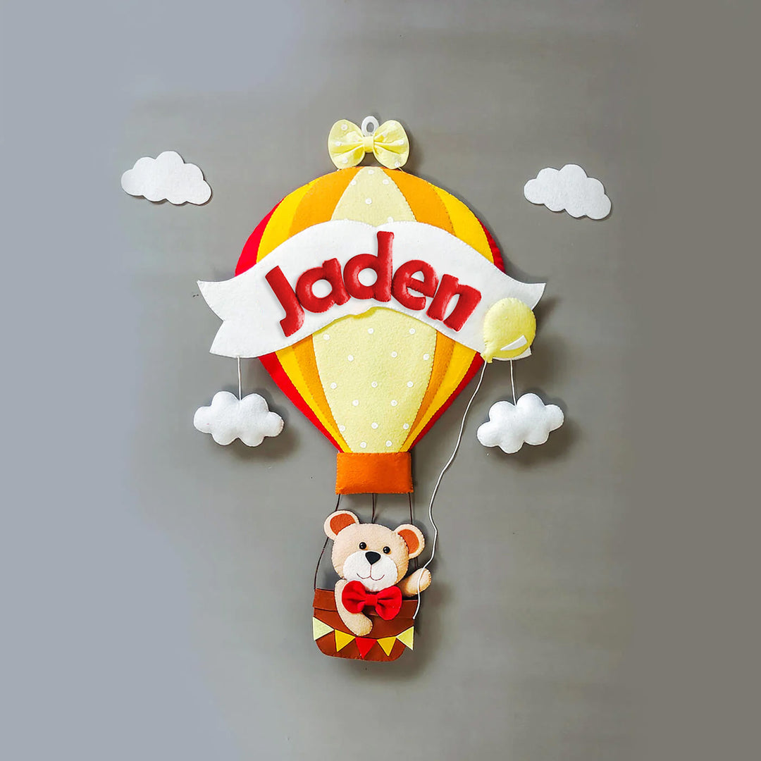 Hand Stitched Teddy Themed Felt Kids Name Hanging 11 - Mounted on Wall with Name Personalization