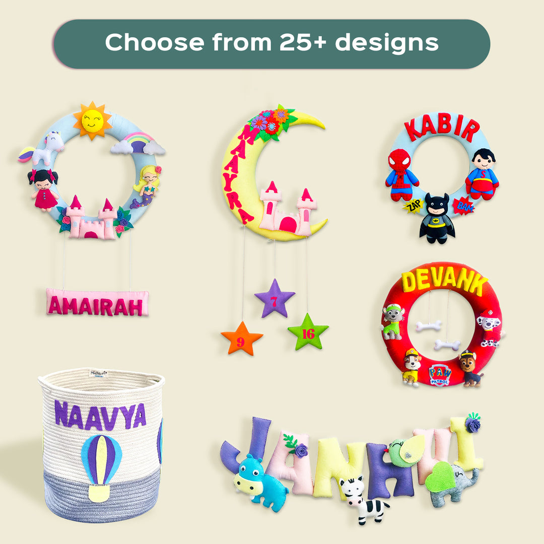 Handmade Personalized Felt Kids Bunting Princess - Multiple Personalized Name Display Examples
