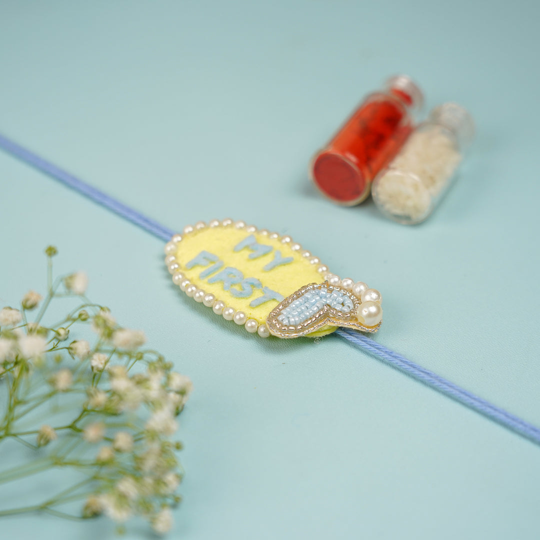 Customized Handmade Beaded My First Rakhi With Roli Chawal For Newborns 10 - Rakhi with Roli and Chawal