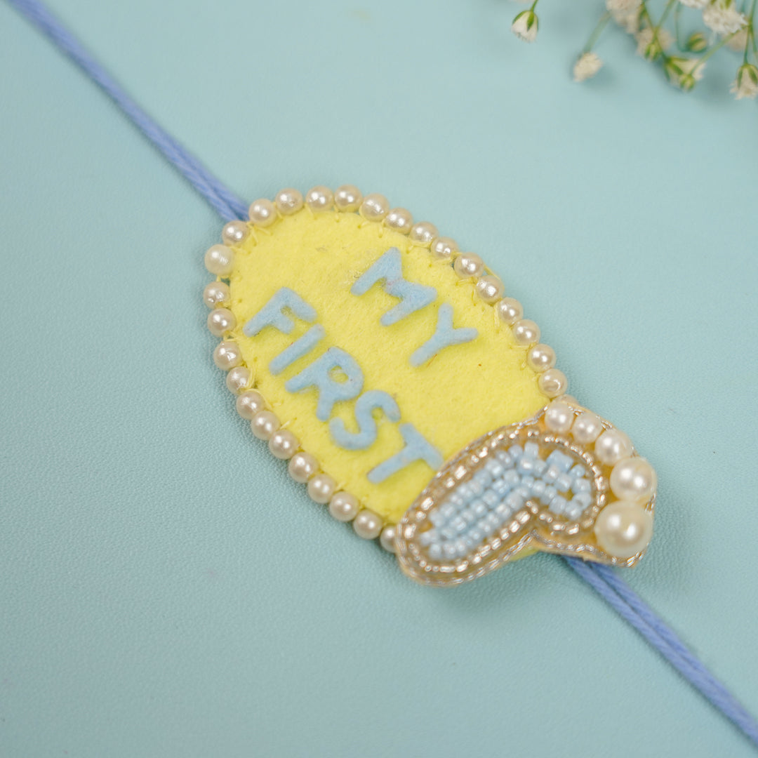 Customized Handmade Beaded My First Rakhi With Roli Chawal For Newborns 10 - Rakhi with Roli and Chawal (7)