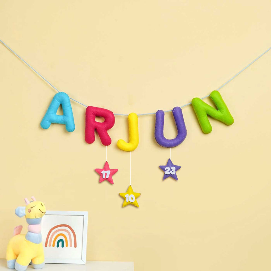 Handmade Personalized Felt Kids Bunting - Hanging Name Garland with Stars