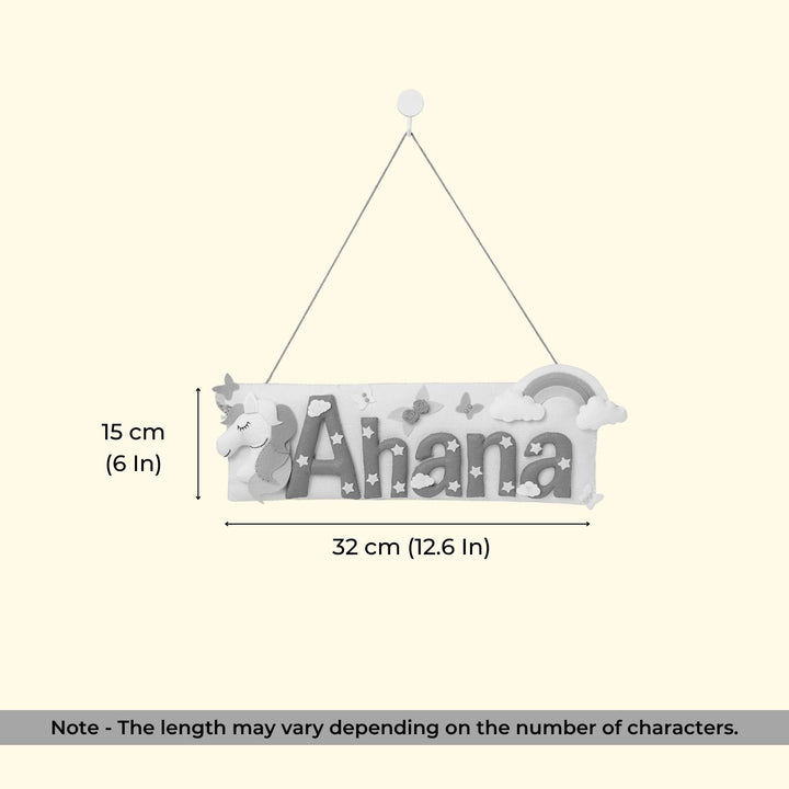 Handcrafted Animal Safari Themed Rectangle Felt Name Plate For Kids - Hanging with Dimension Measurements