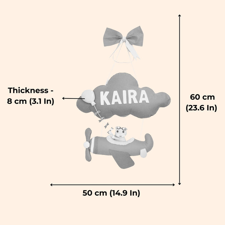 Handmade Personalized Felt Name Hanging Aviator - Dimension Chart with Personalization